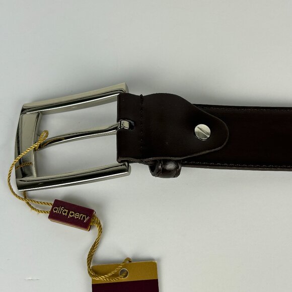 Alfa Perry Belt Mens‎ Genuine Leather Brown Stitched Dress Classic - Picture 4 of 9